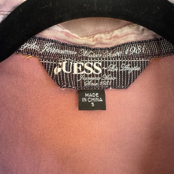 GUESS Pink Distressed Jacket Snap Front Shirt Jacket Cinched Grunge Fairy Y2K s - Picture 3 of 9